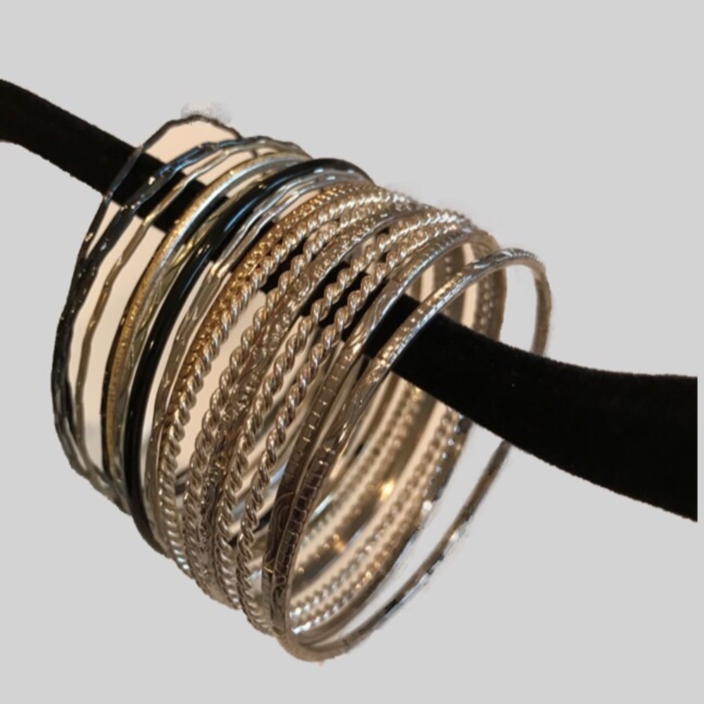 Bangle stacking bracelets - silver, gold a…